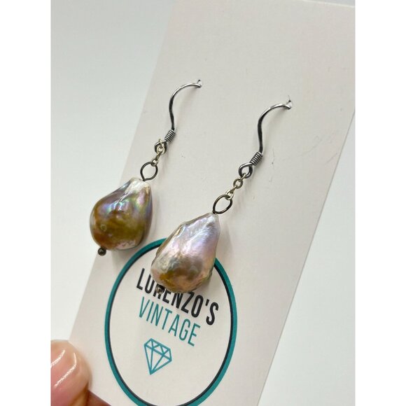 Baroque Pearl Dangle Earrings with Sterling Silver Hooks Dangling Earrings - Picture 4 of 6